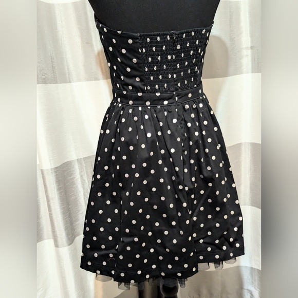 Black Poppy Black & Silver Polkadot Strapless Mini Cocktail Dress. Size: Large - Picture 3 of 11